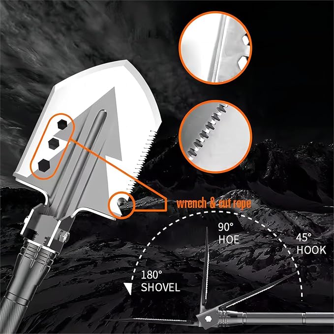 Camping Shovel Axe Outdoor Survival Shovel Set, Multifunctional Folding Tactical Shovel Hatchet Combo, High Carbon Steel Camping Equipment for Hiking Camping Hunting