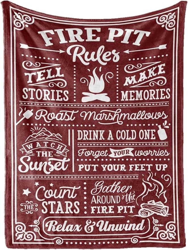 Camping Gifts for Women Men Lovers Throw Blanket, Happy Campers Decor Outdoor, RV Campsite Travel Hiking - Fire Pit, 50" x 65"