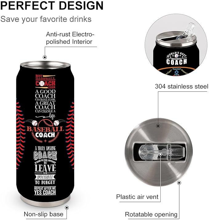 17 Oz Stainless Steel Baseball Coach Travel Tumbler, 500ml/17oz