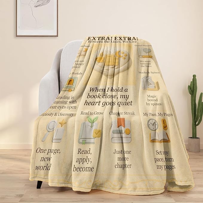 Book Lover Reading Blanket 60x50, Vintage Newspaper Editorial Design, Cozy Polyester Flannel Throw for Couch, Bed & Sofa, Sepia Reader-Themed Home Decor, Gift for Women & Adults