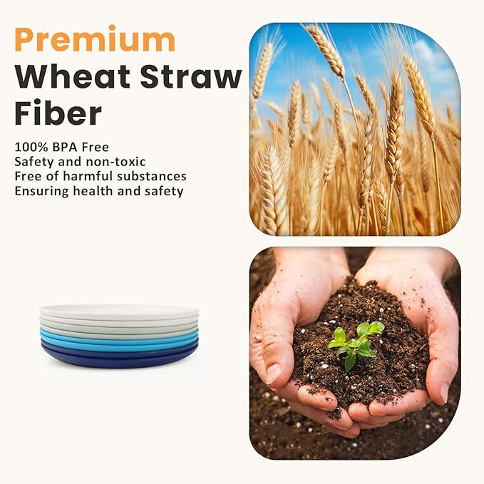 Homienly Wheat Straw Mini Plates | For Dessert, Appetizer, Breakfast & Snacks | Long-lasting Plastic Plates & Salad Plates Collection -8-Pack Small Plate Set -Island Series