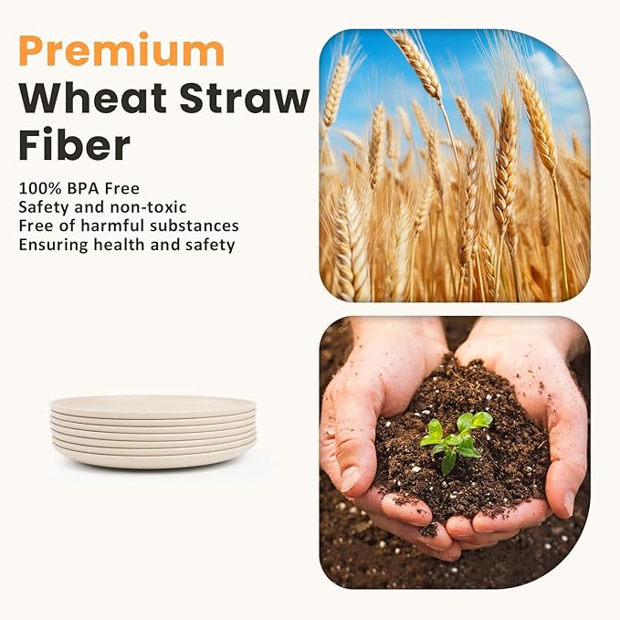 Homienly Small Plates | 5.7 Inch Lightweight & Unbreakable Wheat Straw Plates | Mini Dessert Plate Set, Microwave & Dishwasher Safe Set of 8 -Beige