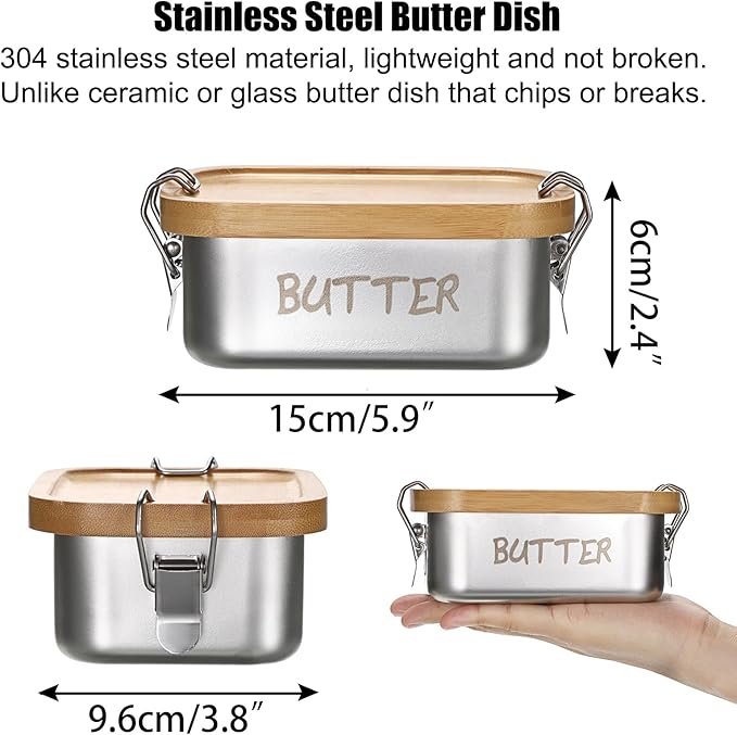 BSTKEY Stainless Steel Butter Dish with Lid for Countertop, Butter Holder with Silicone Sealing for Kitchen, Food Container for Picnic, Unbreakable Butter Keeper, Holds 1 Stick East Coast Butter