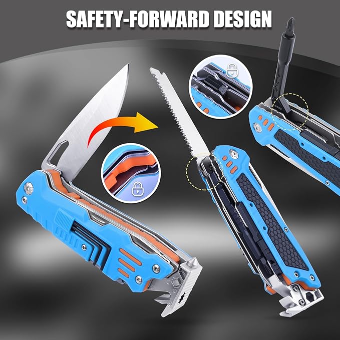 HANSHI 13 in 1 Multitool Knife with Nylon Sheath for Camping,Hiking,Survival,Outdoor Multi Tool Pocket Knife with Window Breaker,Birthday Christmas Valentine's Day Gift for Dad Mens Boyfriend(Blue)