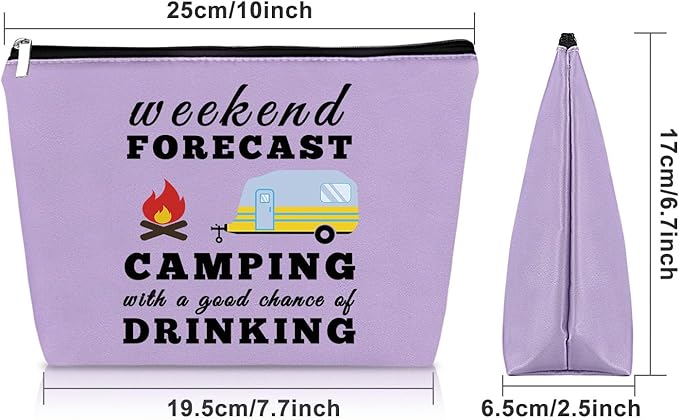 Sazuwu Happy Camper Gifts for Couples Purple Makeup Bag Camping Themed Gifts for Adults Camper Accessories for Travel Trailers Cosmetic Bag Travel Toiletry Bag Birthday Christmas Graduation Gift