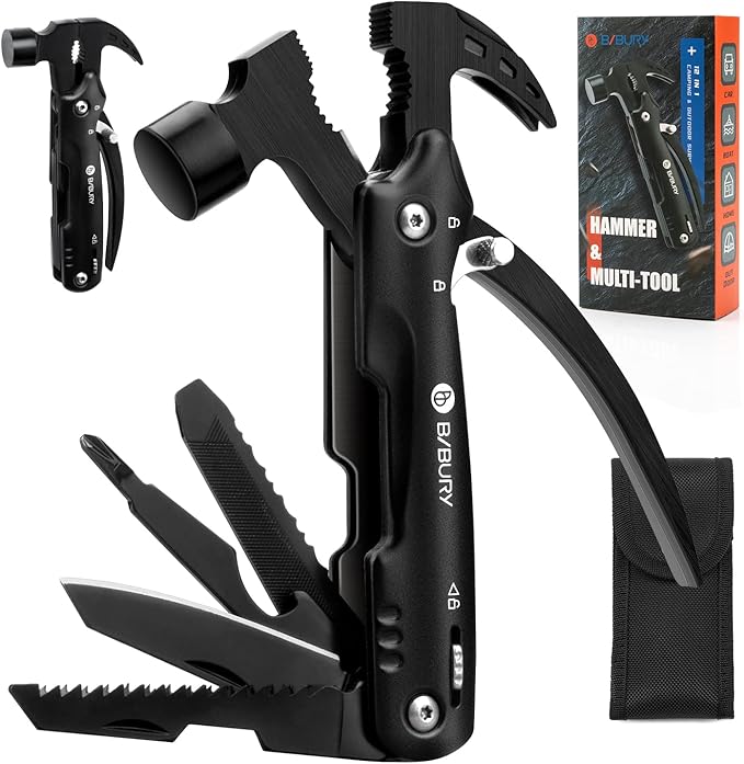 BIBURY Hammer Multitool, Fathers Day Gift from Daughter Son Wife, 12-in-1 Survival Gear Outdoor Multi Tool, Anniversary Birthday Gifts for Men, Cool Gadgets Survival EDC Multi-Tool