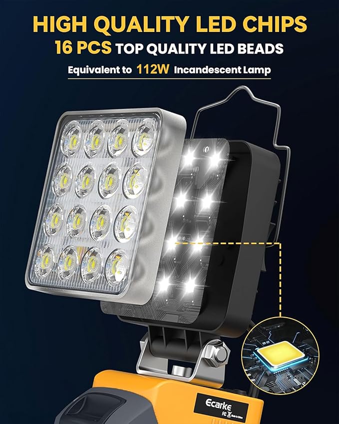 Ecarke 20V Cordless LED Work Light Compatible with DeWALT Batteries: 112W 11200LM Flashlight with Low Voltage Protection, 20V Tools Flood Light for Job Site, Construction Camping, Battery Not Included