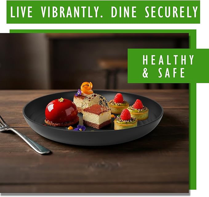 8 Inch Small Plates Set of 6, Wheat Straw Unbreakable Deep Plates, Reusable Plastic Plate for Appetizer, Microwave Dishwasher Safe Salad Plate, Ideal for Family, Camping, RV, Grey Stone