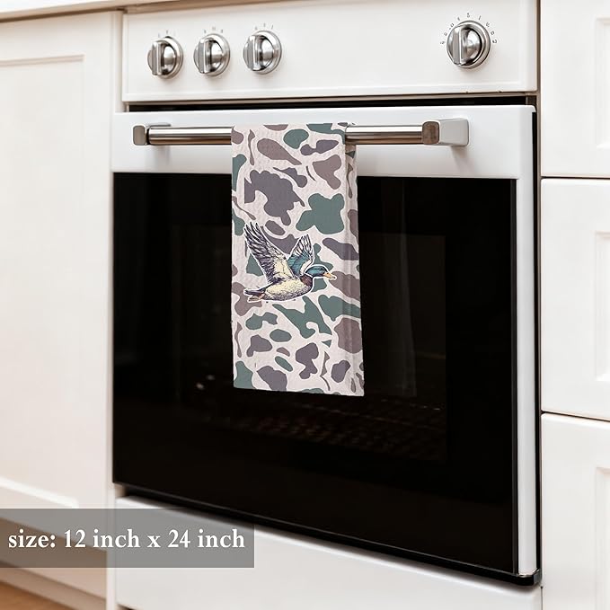 Vintage Camo Mallard Duck Kitchen Towels 16x24,Camouflage Farm Animal Decorative Hand Towels for Bathroom,Duck Hunting Accessories Dish Tea Towels for Kitchen