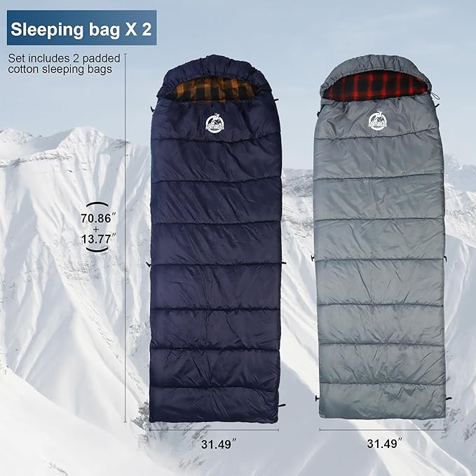 Northroad 9PCS Camping Tent Kit, Including 1 2/3 Person Dome Tent, 2 Sleeping Bag, 2 Sleeping Pad/Camping Mat, 2 Single Camping Hammock with 2 Tree Straps, 2 Lightweight Fuzzy Bed Blanket