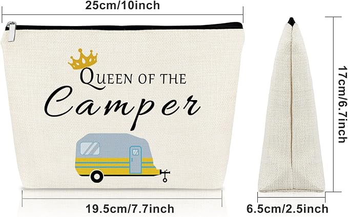 Sazuwu Happy Camper Gift Makeup Bags Camping Lover Gifts for Women Friend Cosmetic Bag Family Vacation Gift Ideas Mother's Day Gift Cute Motorhome Outdoor Gifts Birthday Christmas Gifts Travel Bag