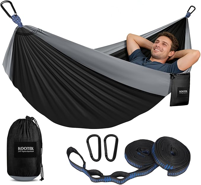 Kootek Camping Hammock, Portable Hammocks with Tree Straps & Attached Carry Bag, Camping Essentials Gear, Perfect for Outside Indoor Hiking Beach Backpack Travel