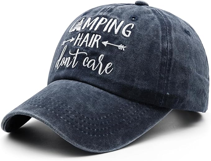 Waldeal Embroidered Camping Hair Don't Care Hat Adjustable Washed Baseball Cap for Women Men