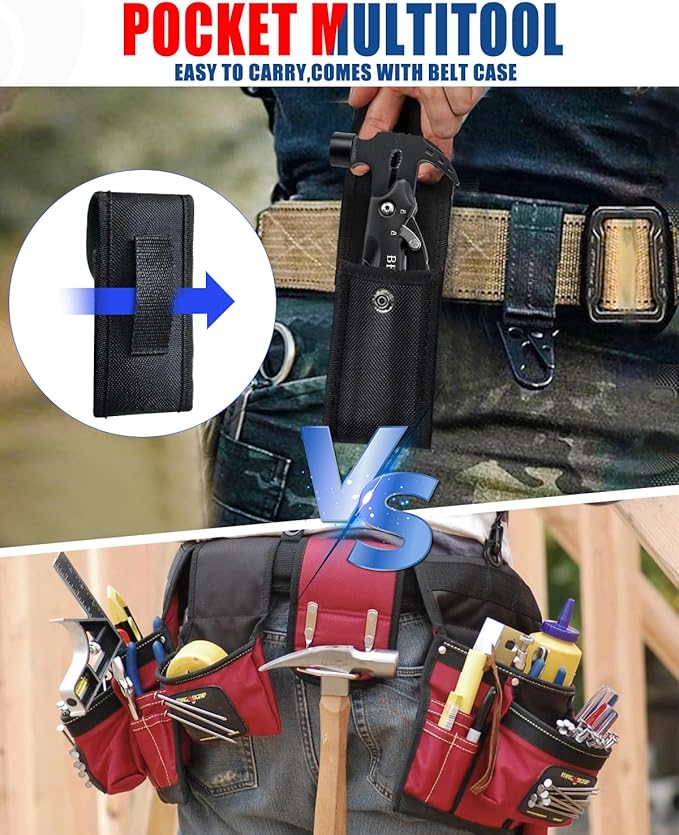 BIBURY 12-in-1 Multitool Hammer, Heavy Duty Survival Gear with Safety Lock, Fathers Day Gift for Dad Husband Men, Portable EDC Multi Tool Gadgets for Camping Hiking Car Emergency