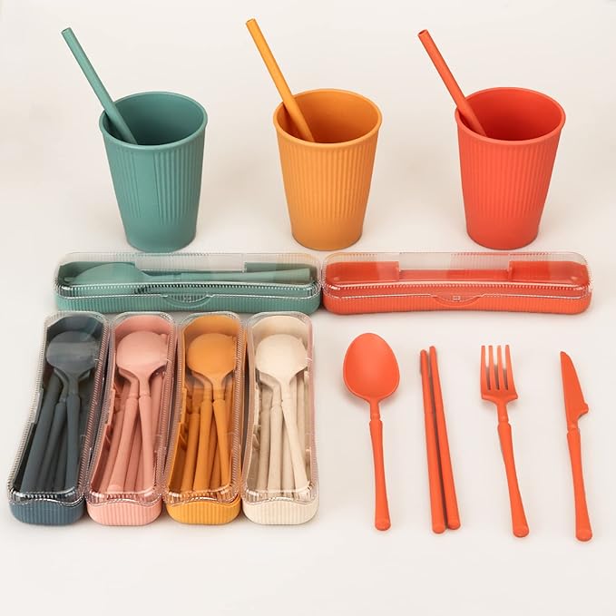66 Pcs Dinnerware Sets, Unbreakable Plates and Bowls Sets, Reusable Dinnerware Sets for 6 People, Travel Camping Picnic Home Party Cutlery Set, Dishwasher Microwave Safe Dishes