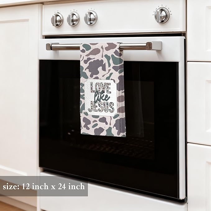 Vintage Camo Christian Kitchen Towels 16x24,Camouflage Farm Christian Decorative Hand Towels for Bathroom,Love Like Jesus Dish Tea Towels for Kitchen Bathroom