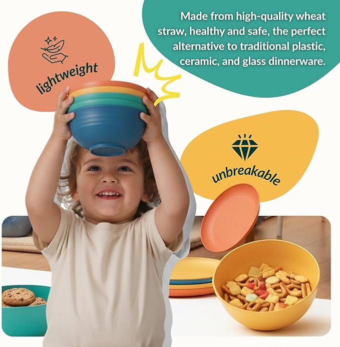 Homienly 40-Piece Unbreakable Wheat Straw Dinnerwave Sets Plates and Bowls Sets for Kitchen, RV, Dorm, Lightweight Camping Dishes Set, Service for 8, Microwave and Dishwasher Safe Dish Sets (Multi)