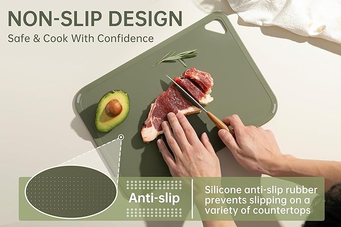 THETCHRY Plastic Cutting Board Set, Cutting Boards for Kitchen BPA Free, Large-Small Chopping Boards Set of 3 Non-Slip for Cooking Camping Dishwasher Safe, Reversible, with Grip Handle, 15"×10"×0.6"