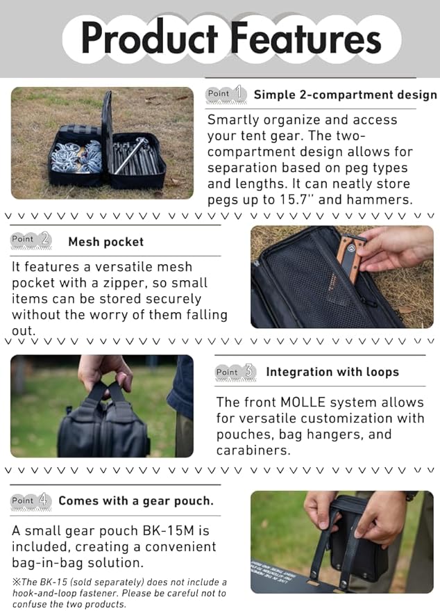 CAMPINGMOON MOLLE System Tactical Camping Gear Organizer Utility Tool Bag w PP Board Support Dual-Layer Rigid Storage Case Tent Stakes Tools
