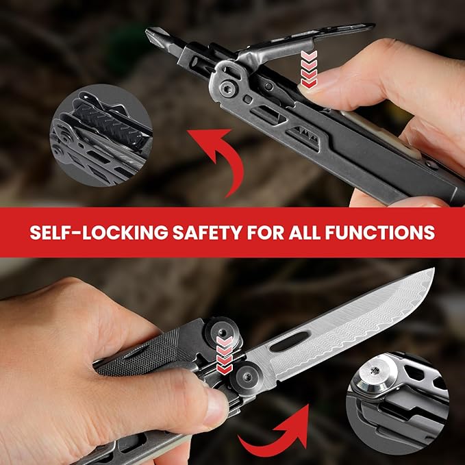 Multitool, 33-in-1 Stainless Steel Multi Tool Pliers with Screwdriver Sleeve, Damascus Pocket Knife, Nylon Sheath for Outdoor, Survival, Camping, Hiking, Simple Repair