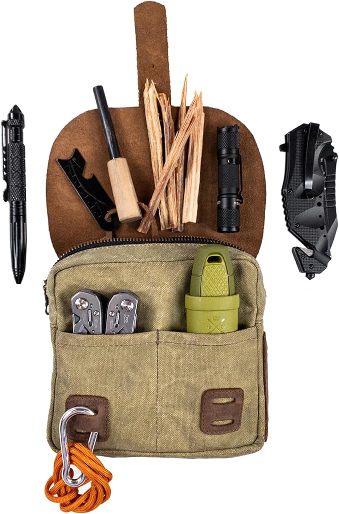Hide & Drink, Survival Camping Pouch, Belt Loop, Rustic and Handy Tool Bag, Weather Resistant Outdoor Accessories, Traveling Essentials, Waxed Canvas, Handmade