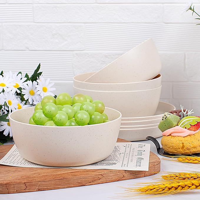 EI 12pcs Wheat Straw Dinnerware Set of 4,Reusable Plastic Plates,Unbreakable Dinner Plates,Deep Dinner Hard Premium Plastic Plate,Microwave Dishwasher Safe for Camping,Picninc,Family Dinner