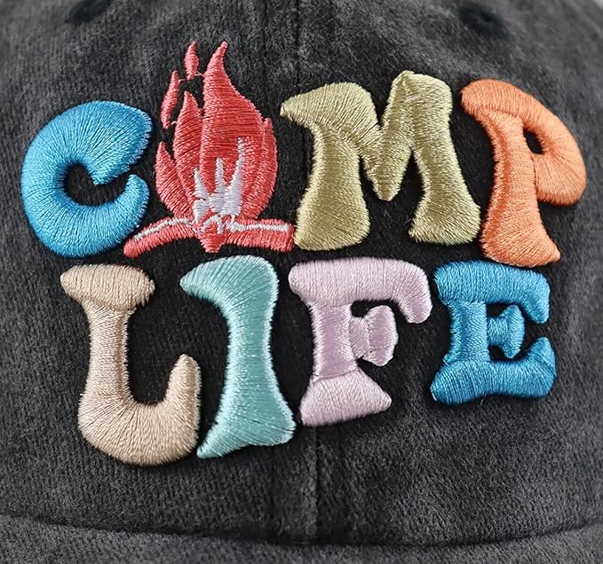 Camp Life Hat for Men Women, Funny Adjustable Cotton 3D Embroidered Camping Hiking Baseball Cap