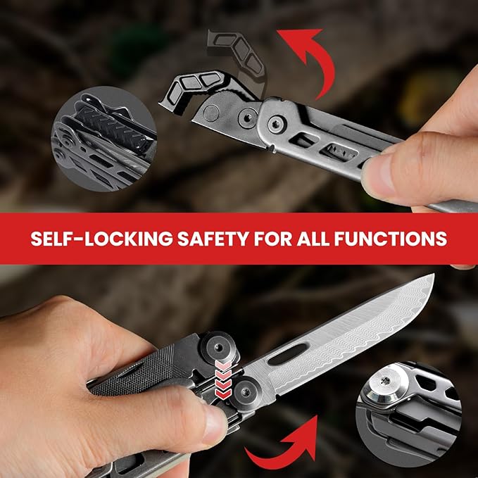 Multitool, 16-in-1 Stainless Steel Multi Tool Pliers with Adjustable Hex Wrench, Damascus Pocket Knife, Nylon Sheath for Survival, Camping and Hunting, Hiking, Simple Repair