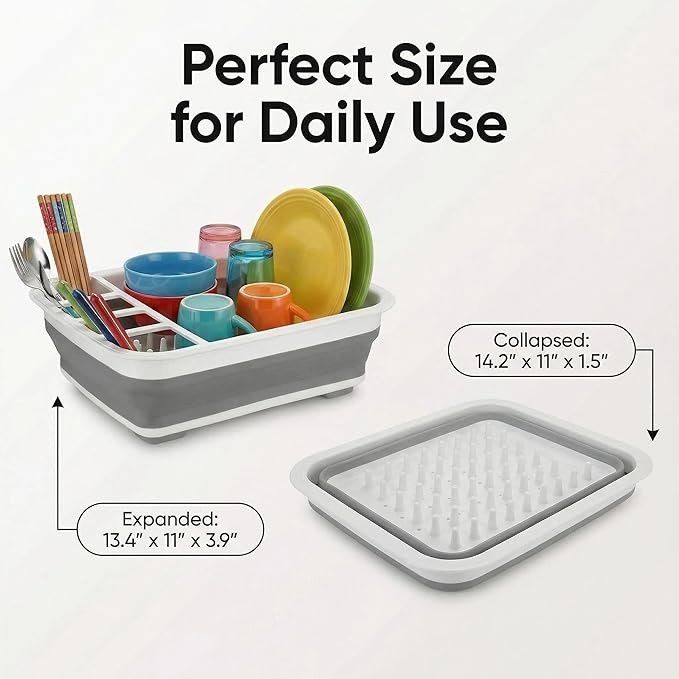 Telescopic Dish Rack, Folding Dish Drying Rack | Foldable Dish Drainer & Storage Rack, Portable Foldable Dinnerware Organizer for Home Kitchen, RV, Camping, Multifunctional Tableware Storage
