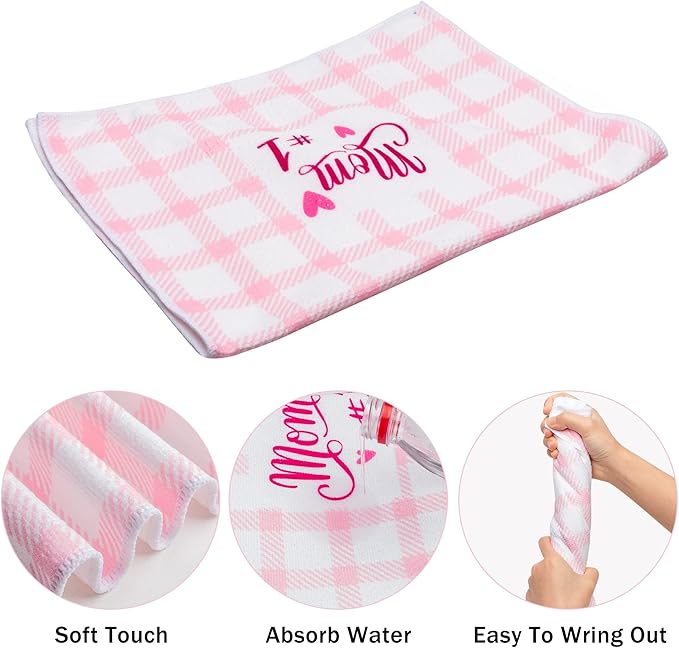 R HORSE 5Pcs Best Mom Kitchen Dish Towel Set Mother Pink Floral Absorbent Drying Dish Tea Towels Bar Hand Dishcloths Kitchen Rag Happy Mother's Day Decor for Bathroom Home Housewarming Supplies