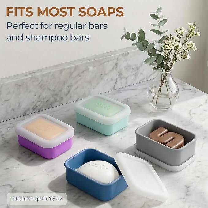 AIMAIMAIMAI Compact Leakproof Travel Soap Case, Silicone Travel Soap Bar Container, Portable Soap Box with Drainage Layer for Camping, Gym (Light Green)