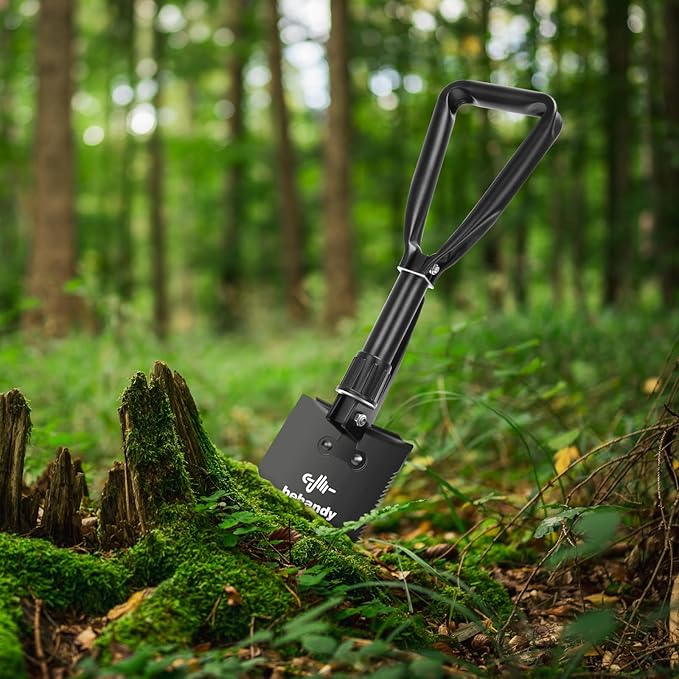 18.5" Folding Shovel, Collapsible Shovel for Car Snow, Camping Shovel and Pickax, Military Entrenching Tool for Gardening, Camping, Sand, Off Road, Portable Car Emergency kit