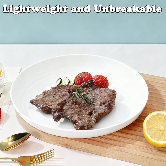 Wheat Straw Plates, Unbreakable Dinner Plates Set of 4, 7.8 Inch Plastic Plates Reusable, Dishwasher & Microwave Safe, Lightweight Salad Plates for Camping/Kitchen (White)