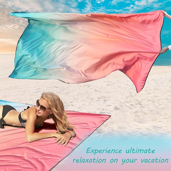 WIWIGO Beach Blanket Waterproof Sandproof Beach Mat 79" X 83"/10'x9'for 2-8 Adults Quick Drying Outdoor Picnic Mat Beach Accessories for Travel, Camping, Hiking