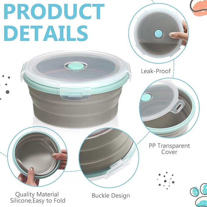 Suclain 4 Pcs Collapsible Bowls with Lids Silicone Camping Food Storage Container Expandable Folding Salad Lunch Box Travel Container for Hiking Camping