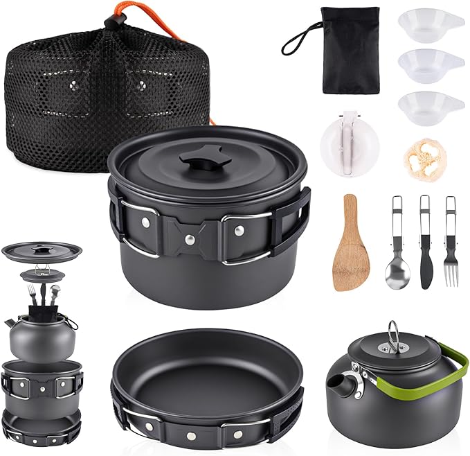 aiGear Camping Cooking Set Cookware Mess Kit with Storage Bag Pot Pan Set Camping Accessories for Outdoor Camping Hiking Picnic Portable and Lightweight Aluminum