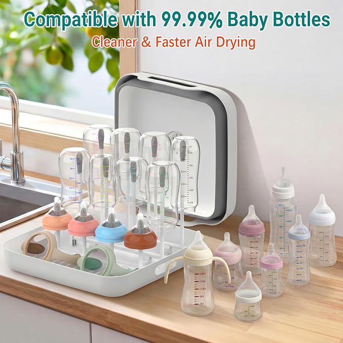 Yecuip Collapsible Wash Basin for Baby Bottles with Drying Rack – 2.4 Gallon Foldable Dish Tub with Handles, Portable RV Camping Sink & Space-Saving Wash Bin with Lid for Kitchen, Travel & Outdoor