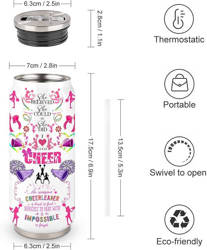 Cheerleader Tumbler Cup,Cheer Gifts For Girls Women,Cheerleading Mug,Cheerleading Gift for Girls Teen Birthday for Cheer Coach Friend Besties Stainless Steel Tumblers 17oz