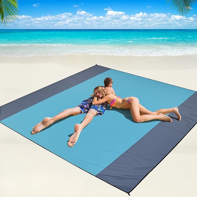 WIWIGO Beach Blanket Waterproof Sandproof Beach Mat 79" X 83"/10'x9'for 2-8 Adults Quick Drying Outdoor Picnic Mat Beach Accessories for Travel, Camping, Hiking