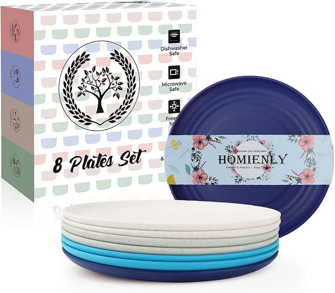 Homienly Wheat Straw Mini Plates | For Dessert, Appetizer, Breakfast & Snacks | Long-lasting Plastic Plates & Salad Plates Collection -8-Pack Small Plate Set -Island Series
