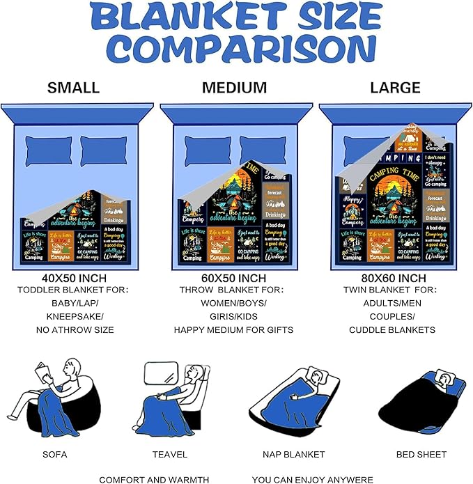 Camping Blanket Gifts for Women Men Camper,Cool Camping Essentials Stuff Throws and Blankets for Camper Outdoor,Best Gifts for Rv Owners Travel Hiking 50"X40"
