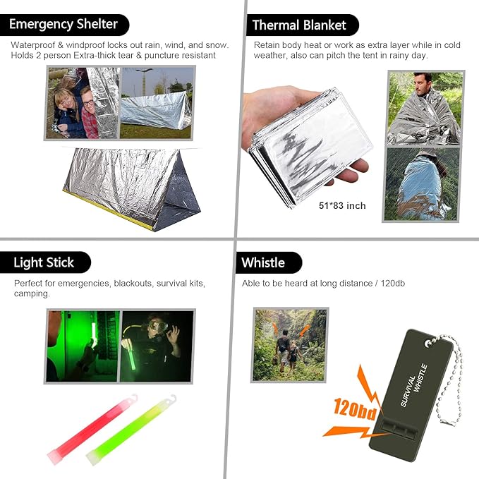 Survival Kit, First Aid Kit Survival Gear and Supplies Emergency Kit with Bug Out Bag Tactical Military Grade Molle IFAK for Camping, Earthquake, Hiking, Hunting, Gifts for Men Dad