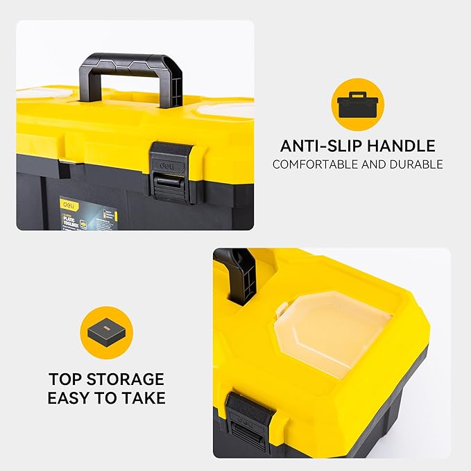 18 Inch Tool Box with Lock, 2-Layer Heavy-Duty Organizer with Removable Tray, Liftable Lid for Small Parts, 29lb Capacity & Carry Handle for Tools, Camping, Medical Supply Storage
