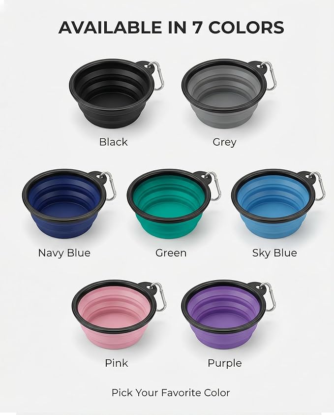 Collapsible Dog Bowls for Travel, 2-Pack Dog Portable Water Bowl for Dogs Cats Pet Foldable Feeding Watering Dish for Traveling Camping with Carabiners, BPA Free (Grey&Black, Medium (Pack of 2))