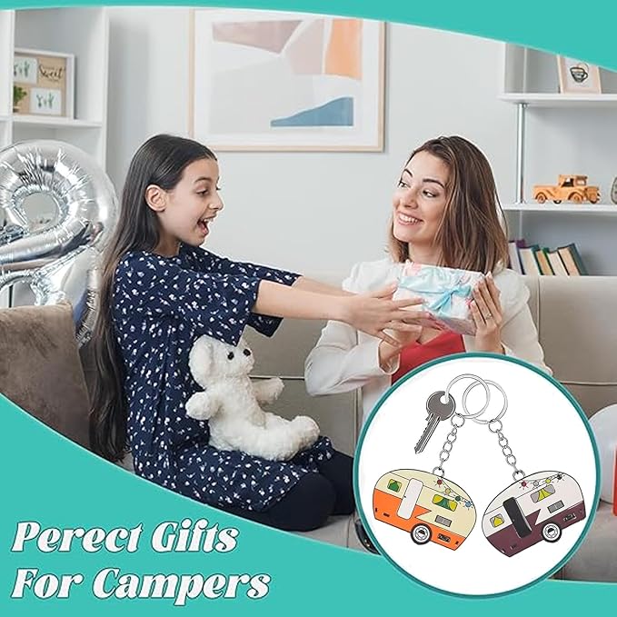 Camper Keychain, Upgraded Double-Side Metal Camping Key chain, Couples RV Accessories Set of 2 for Men Women