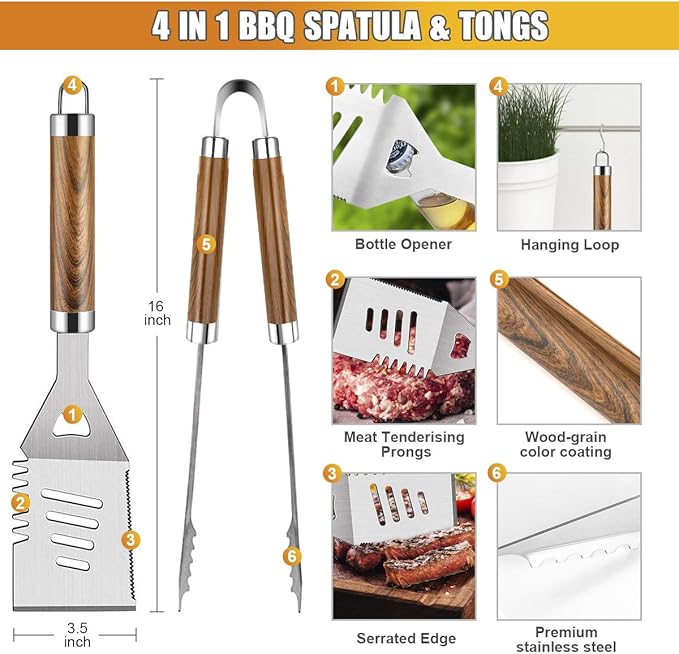 Cifaisi BBQ Grill Accessories Set, 38Pcs Stainless Steel Grill Tools Grilling Accessories with Aluminum Case, Thermometer, Grill Mats for Camping/Backyard Barbecue, Grill Set for Men Women