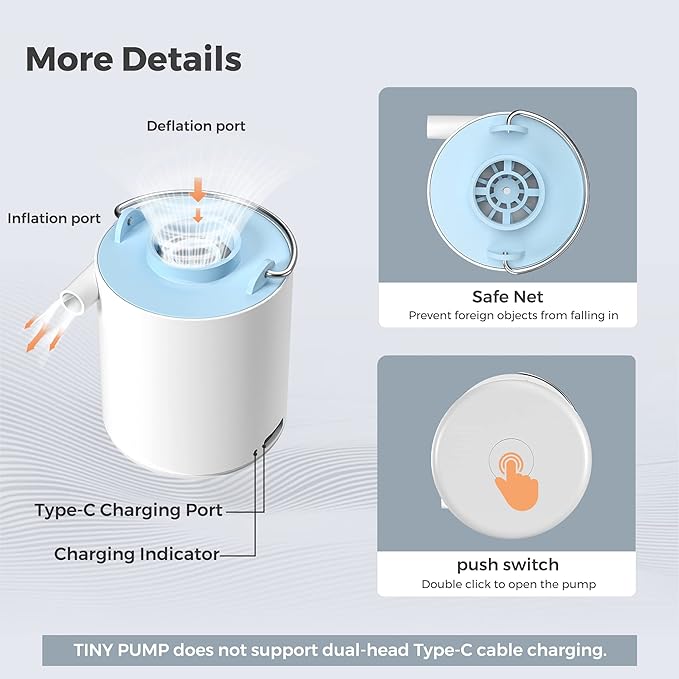 FLEXTAILGEAR Portable Air Pump for Inflatables, 2.82oz Classic Tiny Air Pump, Rechargeable Electric Air Pump to Inflate Deflate for Camping Gear Pool Floats Air Mattress