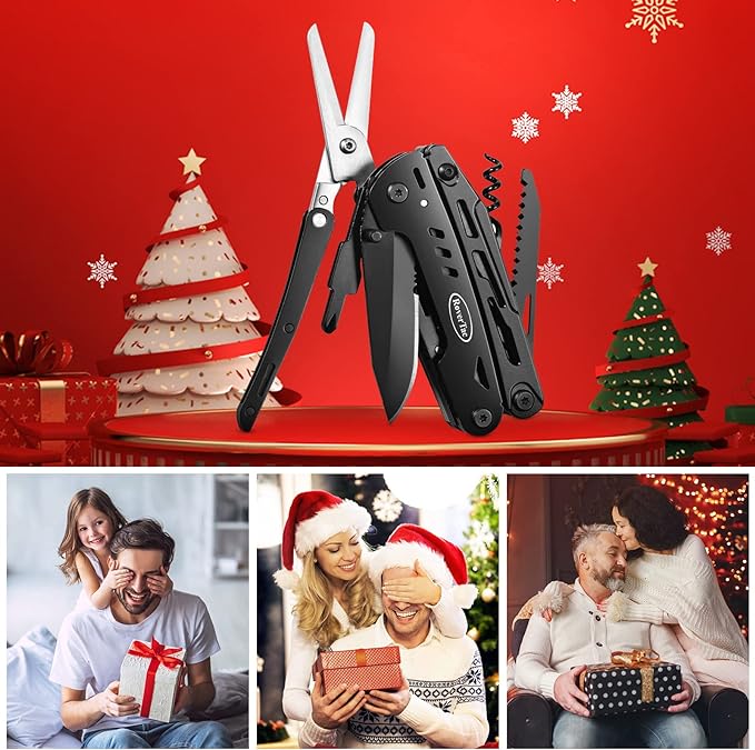 RoverTac 18-in-1 Multitool Pocket Knife with Pliers, Saw, Corkscrew & Detachable Scissors, Multi Tool with Safety Lock, 9 Screwdriver Bits, Camping Gear, Gifts for Men