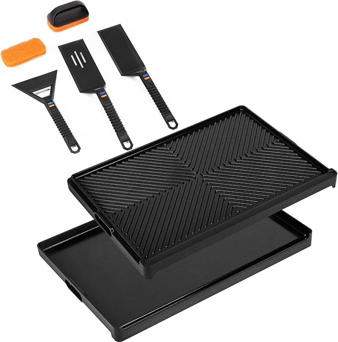 Utheer Griddle Combo Set, Cast Aluminum Flat Top Griddle with 23" x 16" Ceramic Nonstick Stove Top Griddle and Large Grill Griddle, Fast Heating Indoor Outdoor Griddle for Gas Grill, BBQ and Camping