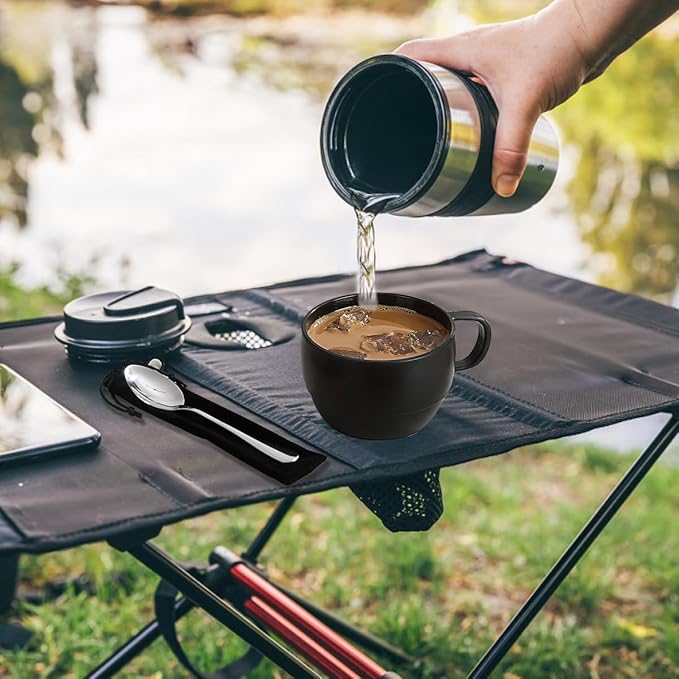 Camping Utensils, ReaNea Camping Plates and Bowls Set with Coffee Mug, Travel Cutlery Include Spoon, Fork, Knife for Home, Poolside, Outdoor, Picnic, Camp